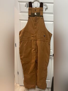 Berne camel brown cotton canvas insulated overalls quilted & adjustable straps.